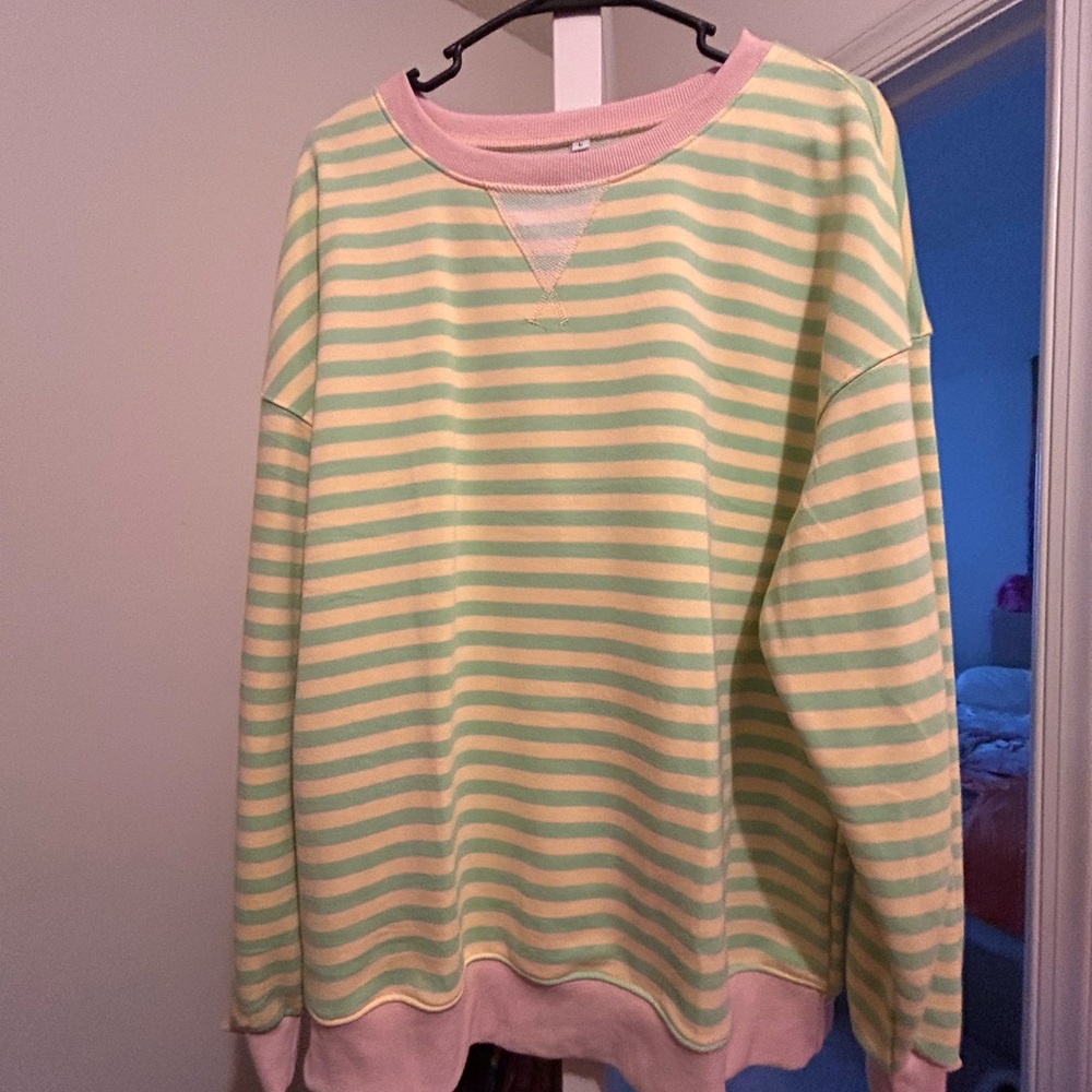 Free People Inspired Striped Green and Pink Sweatshirt
